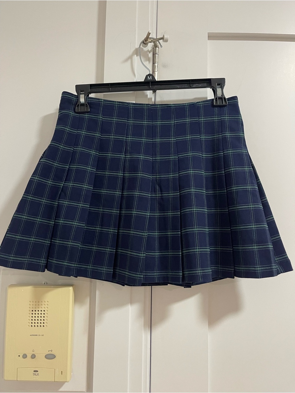 Altar'd State Navy and Green Plaid Pleated Mini Skirt